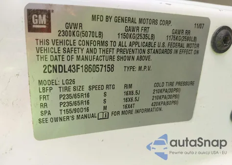 2008 Chevrolet Equinox Lt from USA, damaged, VIN 2CNDL43F186057158